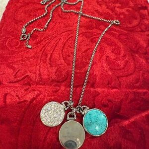 Elegant Silver and Turquoise Pendant Necklace and letter bracelet